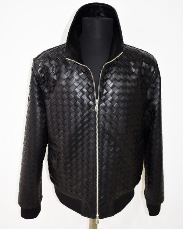 Braided Lambskin Blouson Hand Woven Genuine Leather Women's Bomber Jacket