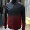 Men's Red Black Gradient Leather Bomber Jacket: Handmade Suede