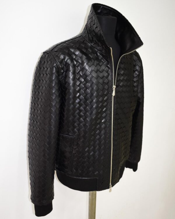 Braided Lambskin Blouson Hand Woven Genuine Leather Women's Bomber Jacket
