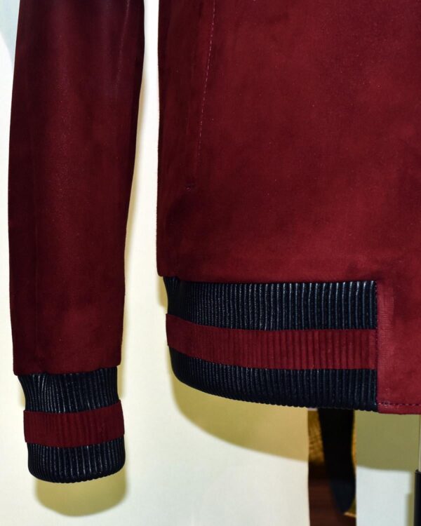 Men's Red Black Gradient Leather Bomber Jacket: Handmade Suede