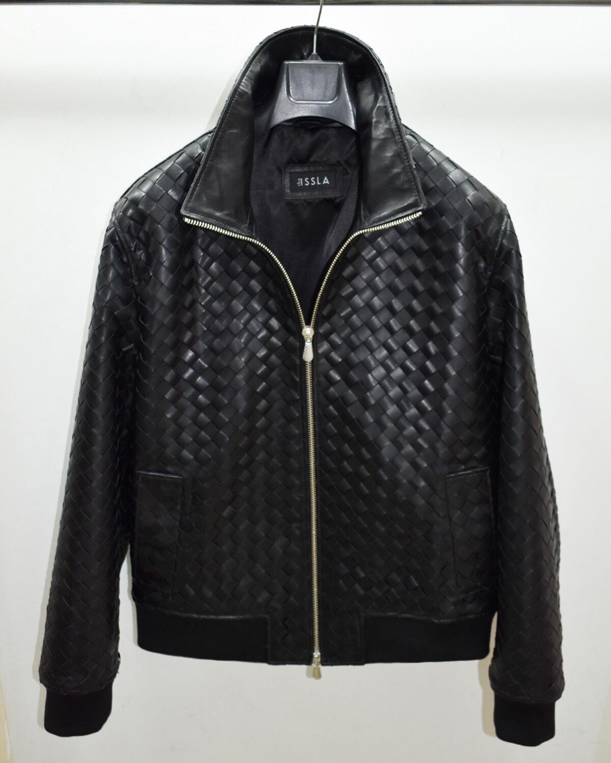 Intrecciato Lambskin Blouson Hand Woven Genuine Leather Men's Bomber Jacket