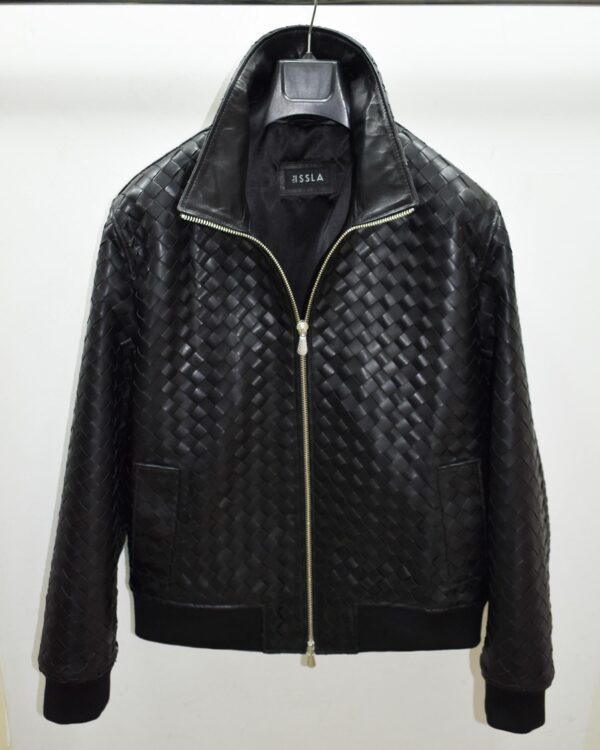 Braided Lambskin Blouson Hand Woven Genuine Leather Women's Bomber Jacket