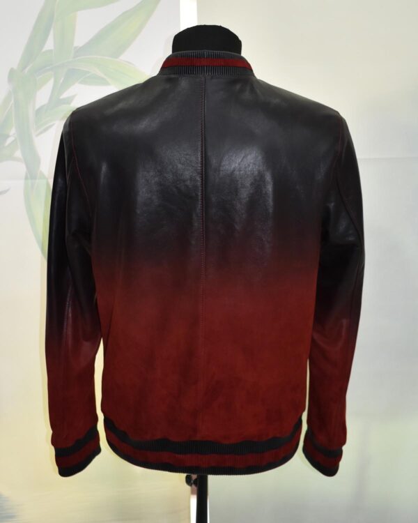 Men's Red Black Gradient Leather Bomber Jacket: Handmade Suede