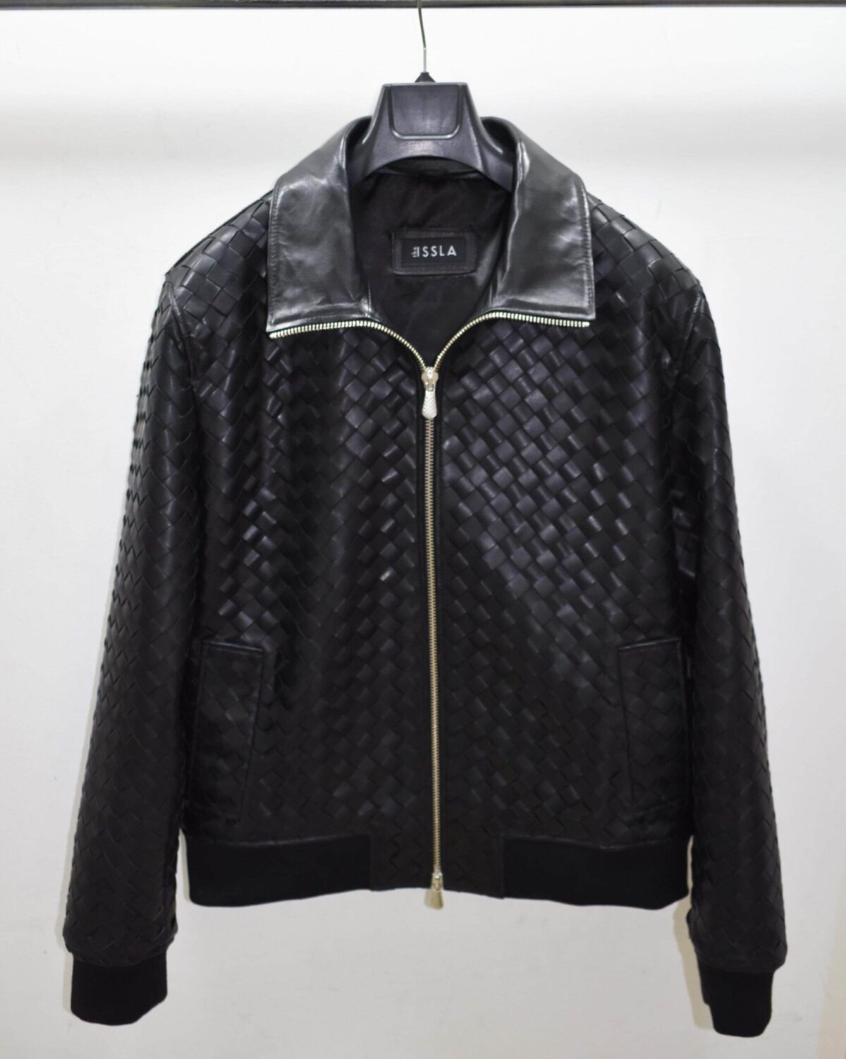 Intrecciato Lambskin Blouson Hand Woven Genuine Leather Men's Bomber Jacket