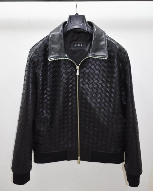 Braided Lambskin Blouson Hand Woven Genuine Leather Women's Bomber Jacket