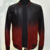 Men's Red Black Gradient Leather Bomber Jacket: Handmade Suede