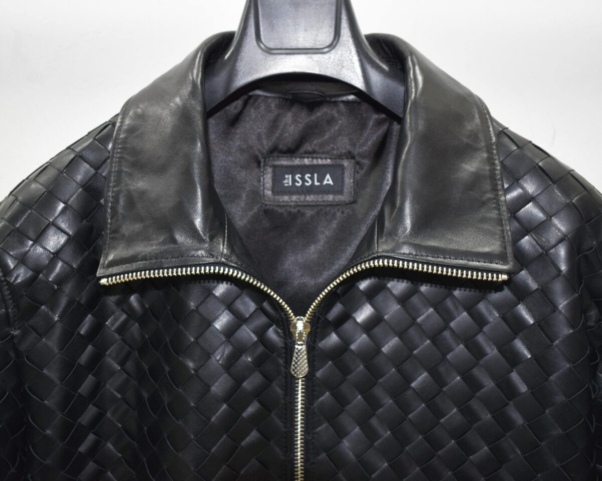 Intrecciato Lambskin Blouson Hand Woven Genuine Leather Men's Bomber Jacket