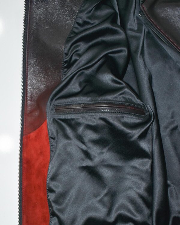 Men's Red Black Gradient Leather Bomber Jacket: Handmade Suede