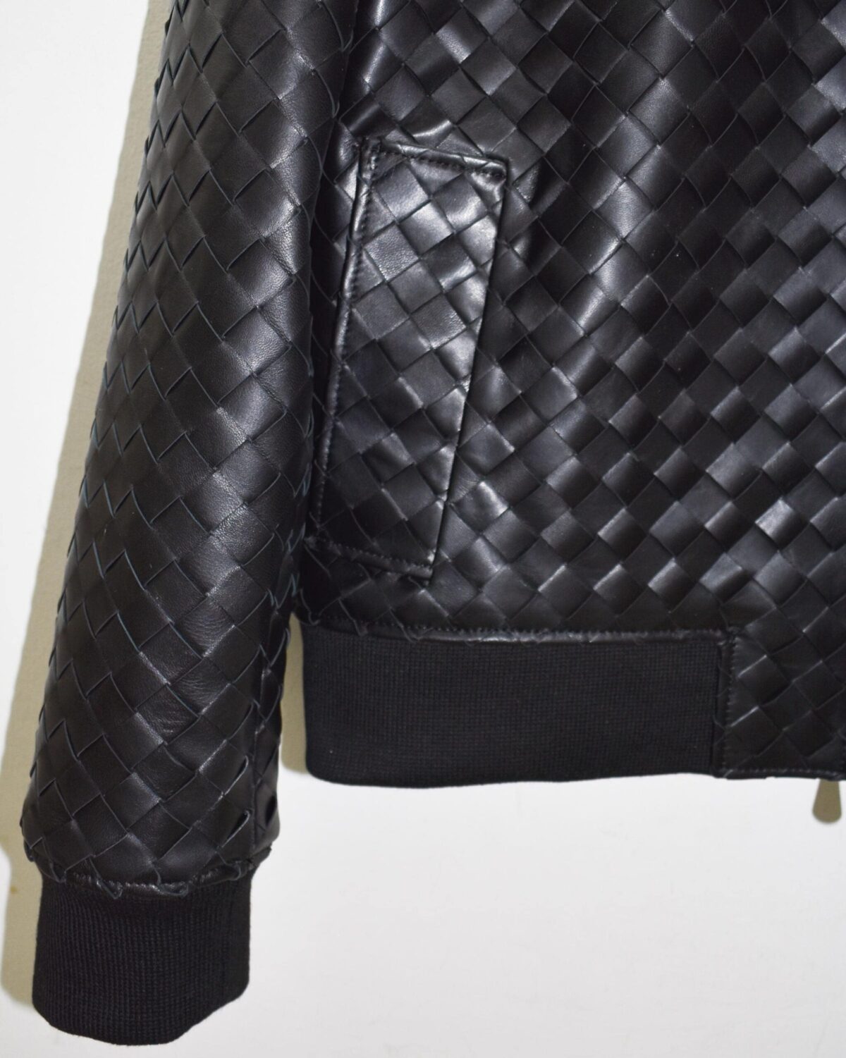 Intrecciato Lambskin Blouson Hand Woven Genuine Leather Men's Bomber Jacket