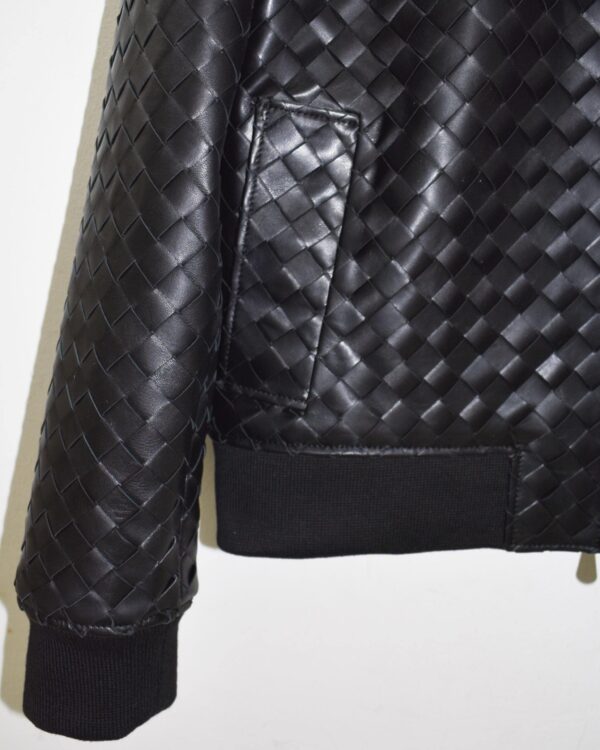 Braided Lambskin Blouson Hand Woven Genuine Leather Women's Bomber Jacket