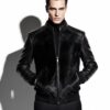 Genuine Pony Hair Real Python Leather Men's Black Luxury Handmade Bomber Jacket