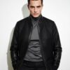 695e597959f447123fa4e42b.jpg Suede Trim Intrecciato Lambskin Black Hand Woven Genuine Leather Men's Bomber Jacket