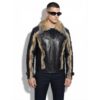 Genuine Jackal Fur Trim Black Leather Jacket – Luxury Men’s Fur Collar Trimmed Coat