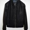 695e597a59f447123fa4e432.jpg Suede Trim Intrecciato Lambskin Black Hand Woven Genuine Leather Men's Bomber Jacket