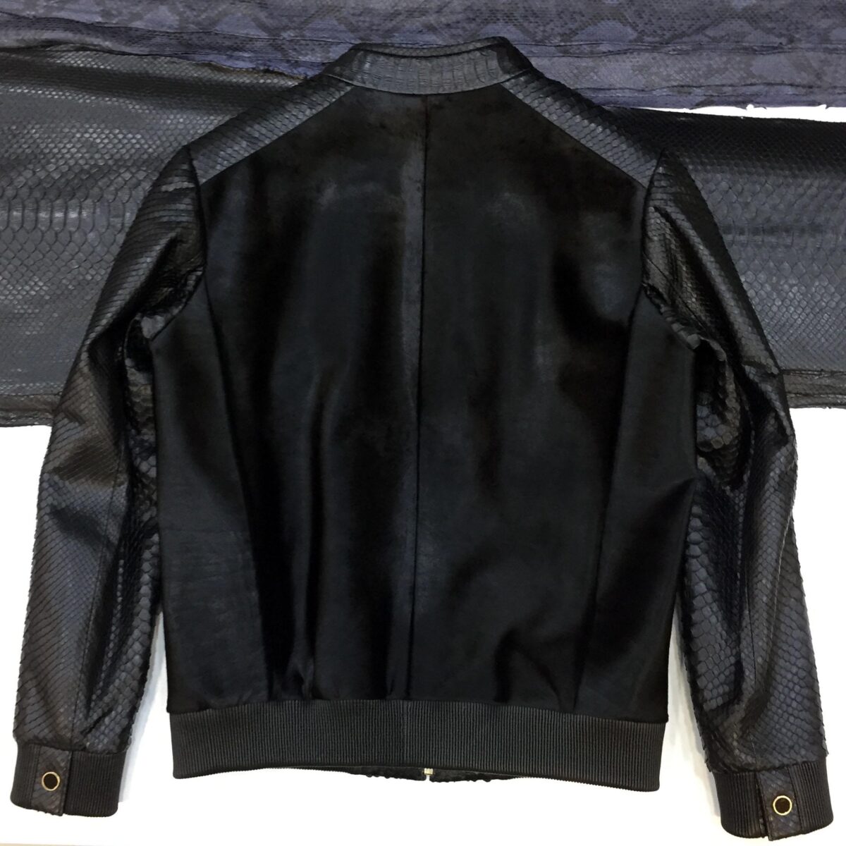 Genuine Pony Hair Real Python Leather Men's Black Luxury Handmade Bomber Jacket