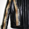 Genuine Jackal Fur Trim Black Leather Jacket – Luxury Men’s Fur Collar Trimmed Coat