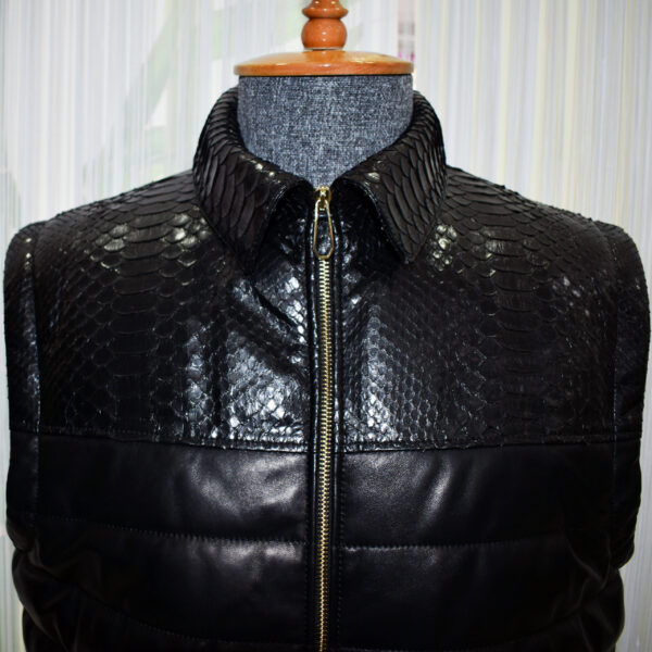 Men's Quilted Lambskin Vest: Genuine Python Leather Trim