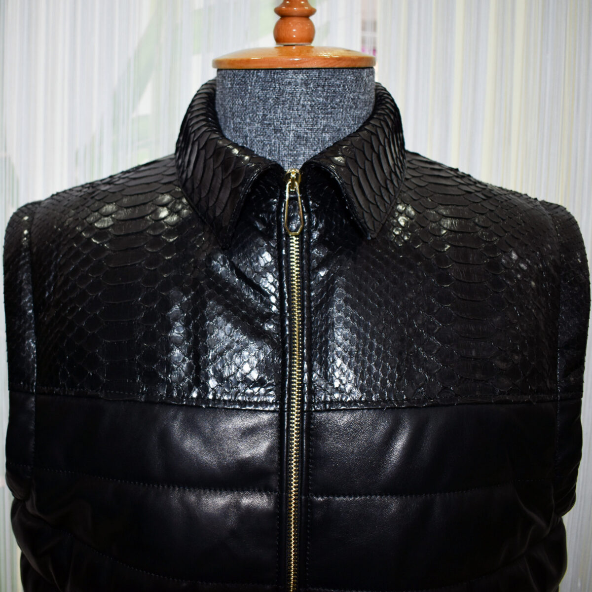 Quilted Lambskin Vest with Python Trim