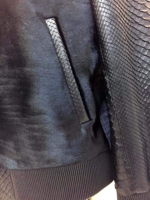 Genuine Pony Hair Real Python Leather Men's Black Luxury Handmade Bomber Jacket