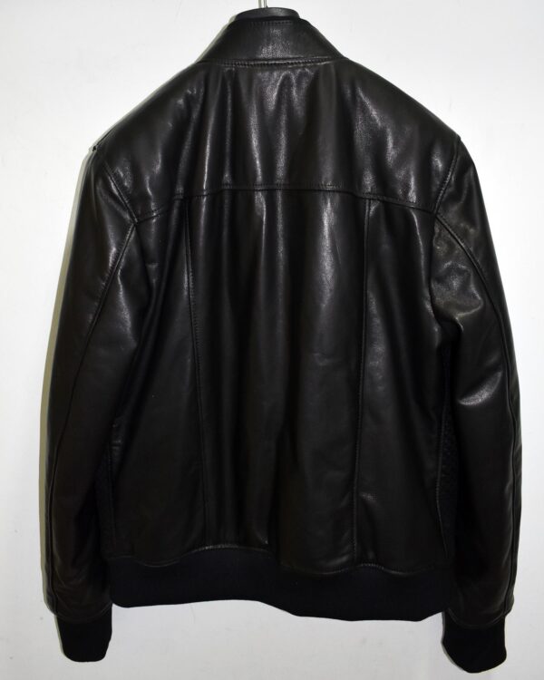 Suede Trim Basketweave Lambskin Black Hand Woven Genuine Leather Men's Bomber Jacket