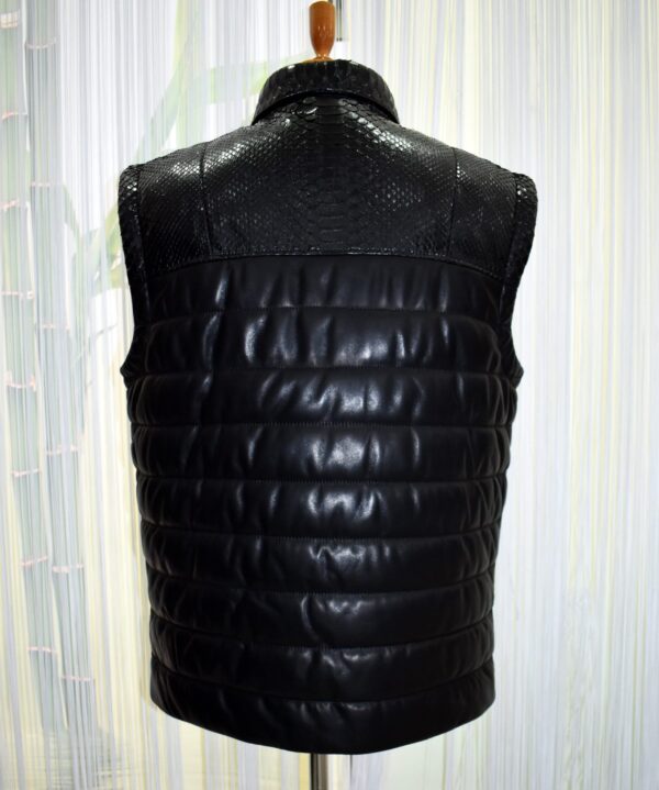 Men's Quilted Lambskin Vest: Genuine Python Leather Trim