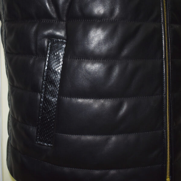 Men's Quilted Lambskin Vest: Genuine Python Leather Trim