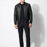 Handmade Quilted Leather Bomber Jacket – Luxury Black Diamond-Stitch Men’s Designer Outerwear