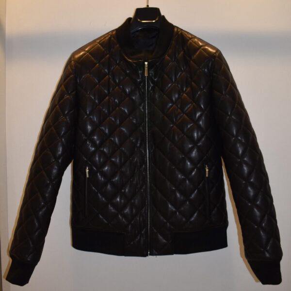 Handmade Quilted Leather Bomber Jacket – Luxury Black Diamond-Stitch Men’s Designer Outerwear