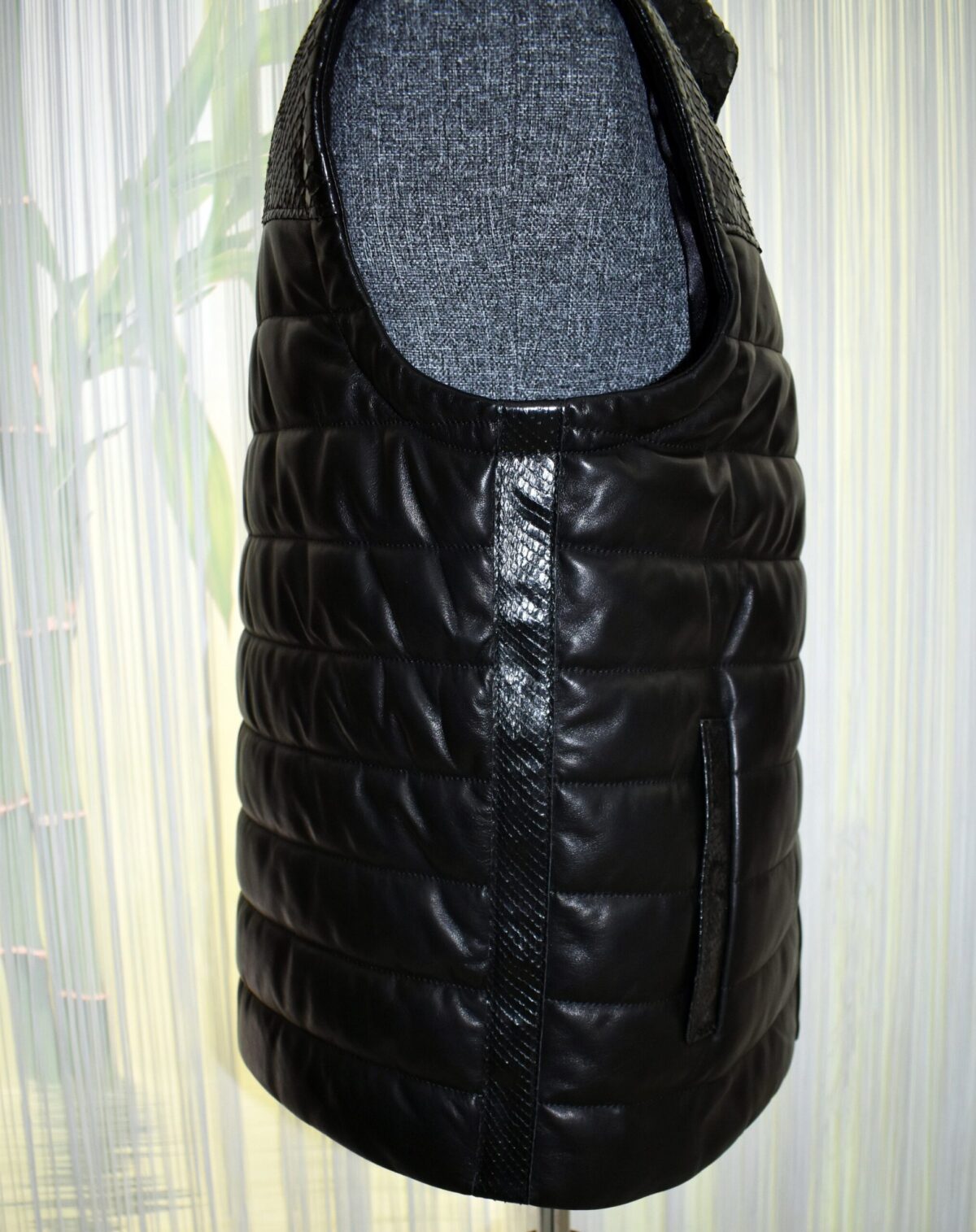 Men's Quilted Lambskin Vest: Genuine Python Leather Trim