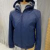 Genuine Ostrich Quill Leather Rex Rabbit Fur Lining Men Navy Blue Hoodie Jacket