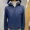 Genuine Ostrich Quill Leather Rex Rabbit Fur Lining Men Navy Blue Hoodie Jacket
