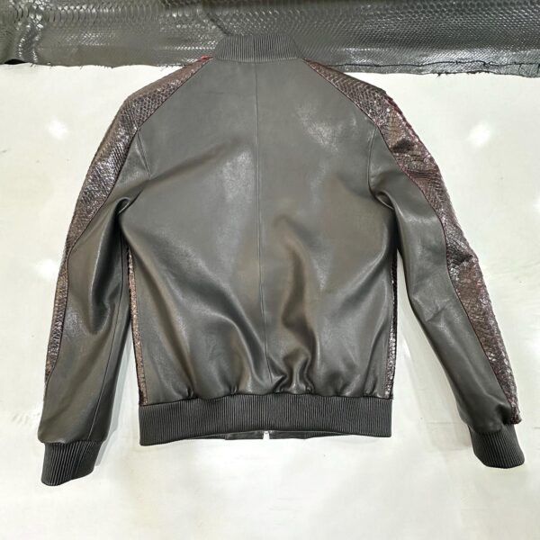 Deep Red & Black Genuine Python Skin Bomber Jacket | Men's Exotic Snake and Lambskin Outerwear