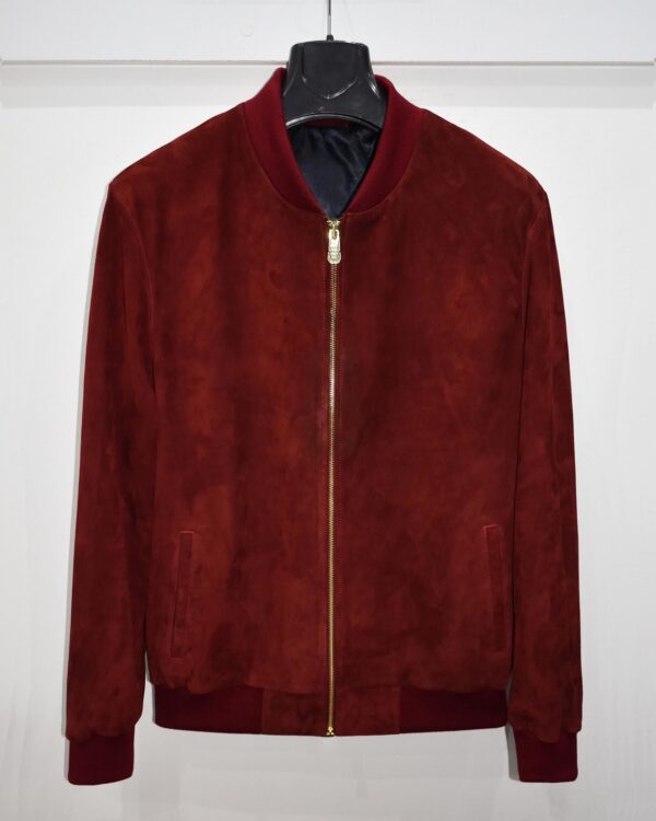 High-End Suede Genuine Leather Bomber Jacket | Burgundy Red & Brown Luxury Coat