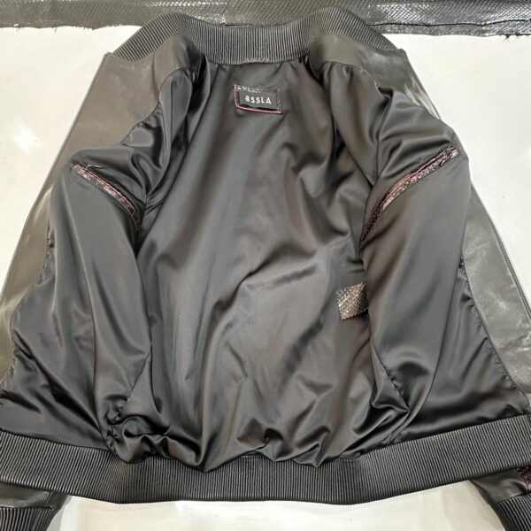 Deep Red & Black Genuine Python Skin Bomber Jacket | Men's Exotic Snake and Lambskin Outerwear