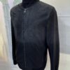 Men's Grey Black Gradient Leather Bomber Jacket: Handmade Suede