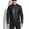 Black Leather Moto Racer Jacket | Men's Designer Zip-Up Coat | Classic Biker Style Outerwear