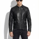 Black Leather Moto Racer Jacket | Men's Designer Zip-Up Coat | Classic Biker Style Outerwear