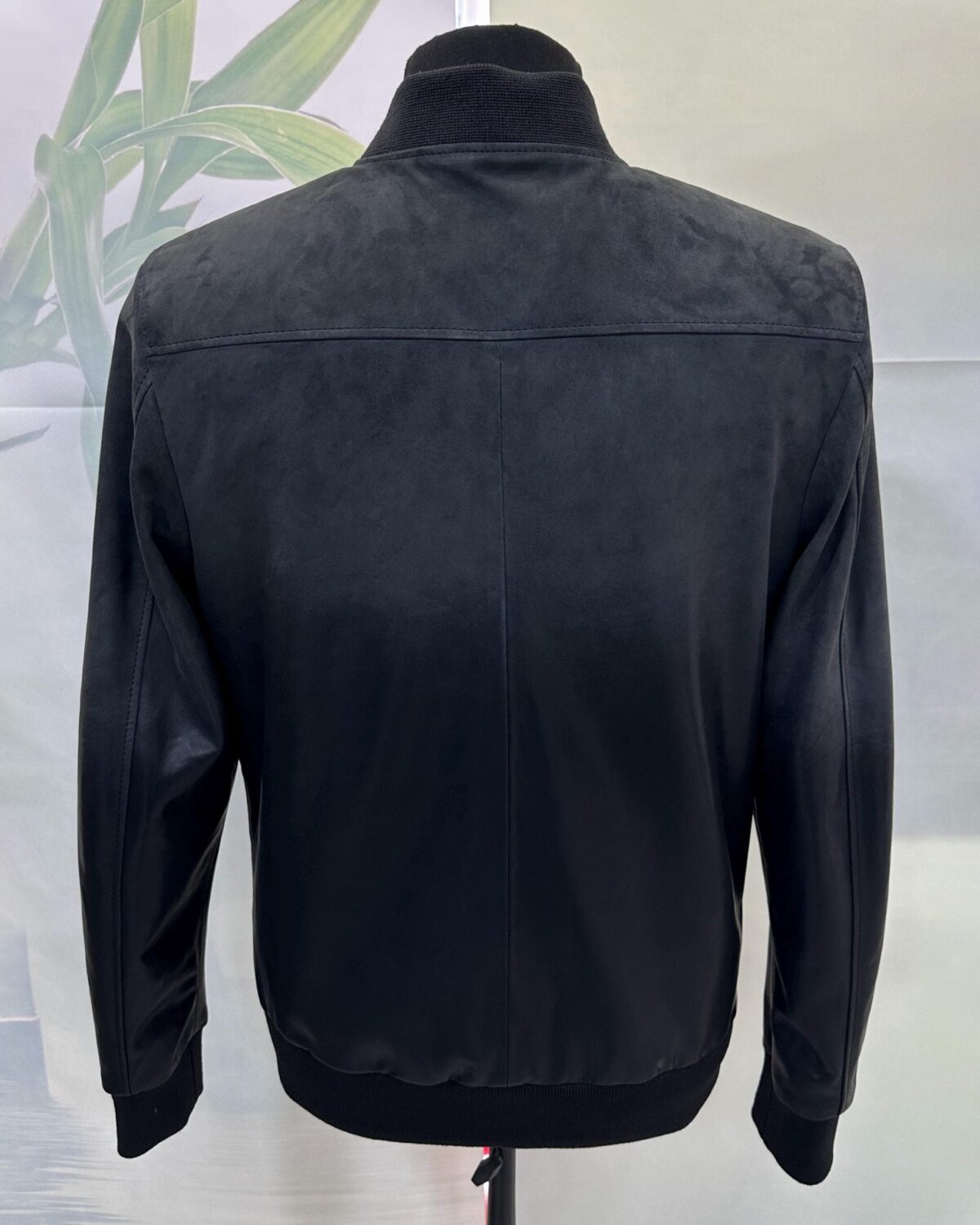 Men's Grey Black Gradient Leather Bomber Jacket: Handmade Suede