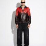 Red Black Ombre Leather Bomber Jacket | Gradient Men's Coat | Custom Luxury Outerwear