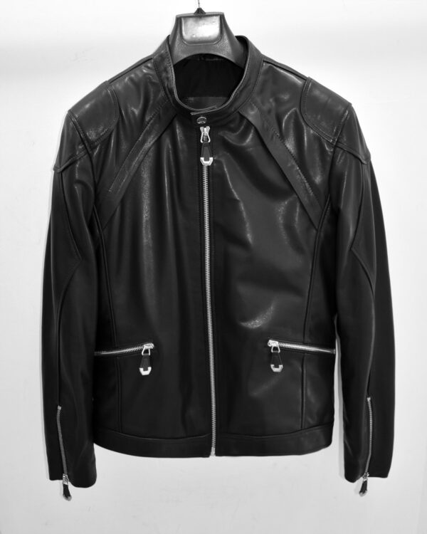 Black Leather Moto Racer Jacket | Men's Designer Zip-Up Coat | Classic Biker Style Outerwear