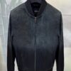 Men's Grey Black Gradient Leather Bomber Jacket: Handmade Suede