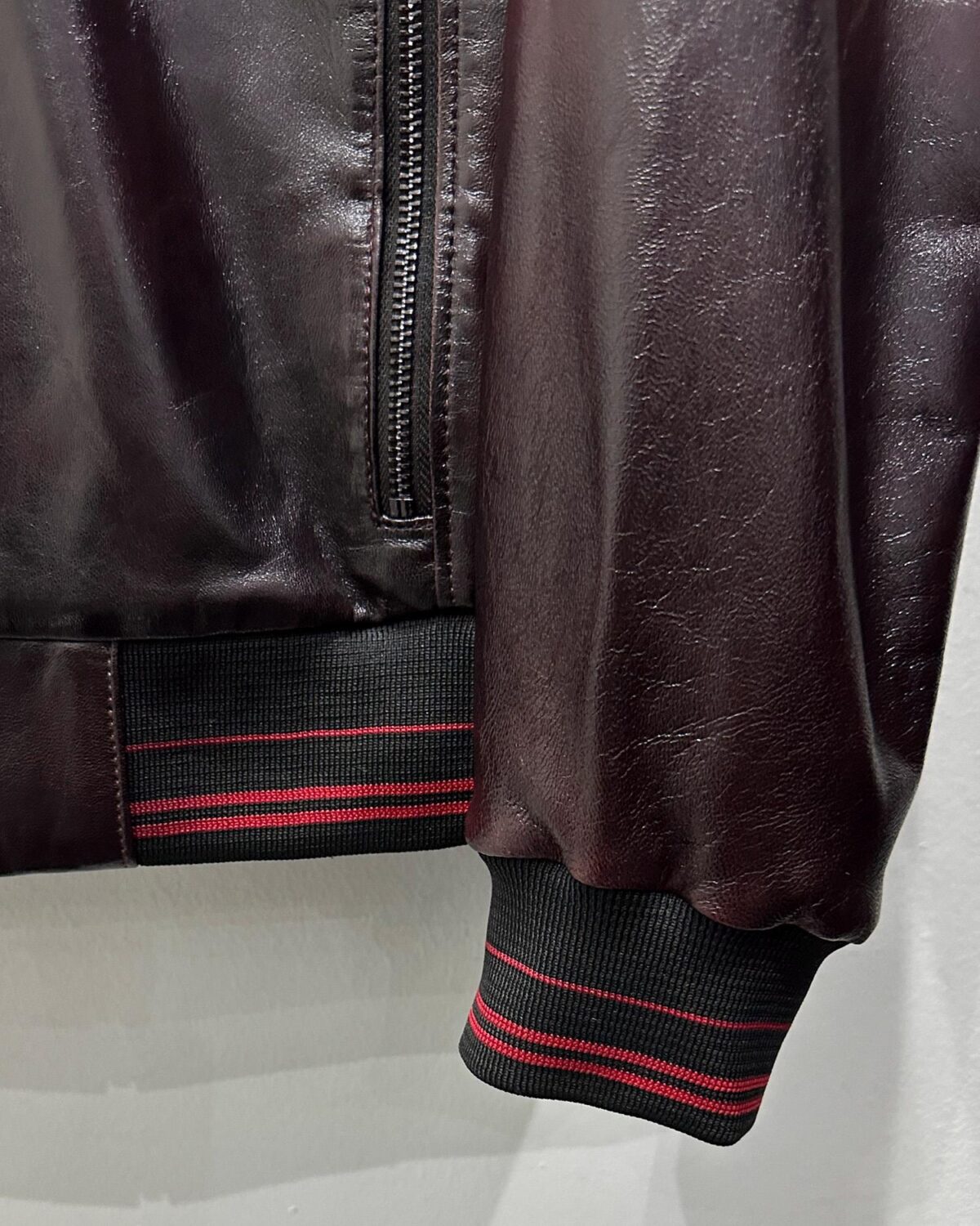 695e598d59f447123fa4e7f1.jpg Red Black Ombre Leather Bomber Jacket | Gradient Men's Coat | Custom Luxury Outerwear