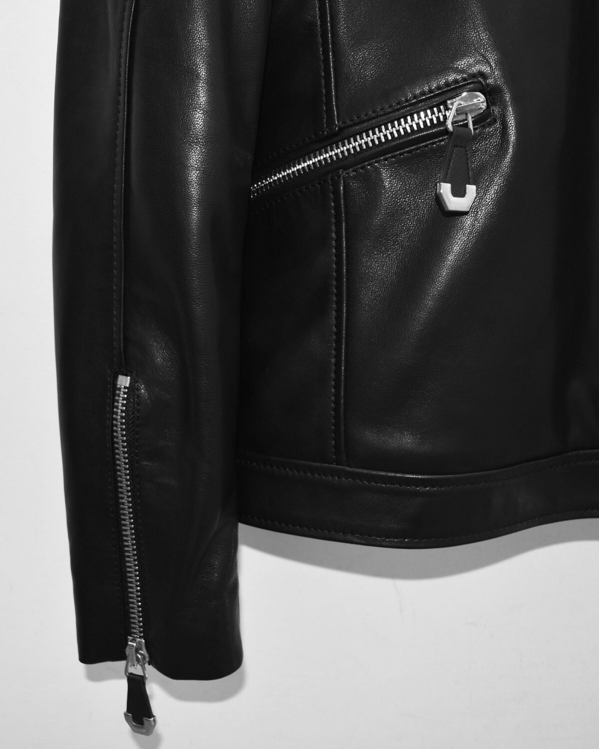 Black Leather Moto Racer Jacket | Men's Designer Zip-Up Coat | Classic Biker Style Outerwear