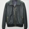 Emerald Green Leather Bomber Jacket | Subtle Genuine Python Skin Trim | Men's Luxury Zip Coat