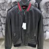 Men's Red Green Italian Colors Black Textured Genuine Leather Bomber Jacket