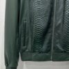 Green Genuine Python Skin Bomber Jacket | Luxury Mink Fur Collar Leather Coat