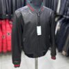 Men's Red Green Italian Colors Black Textured Genuine Leather Bomber Jacket