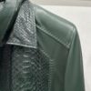 Green Genuine Python Skin Bomber Jacket | Luxury Mink Fur Collar Leather Coat