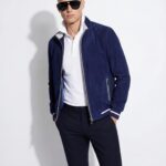 Dark Blue Luxury Metis Suede Bomber Jacket – Genuine Leather Men’s Designer Outerwear