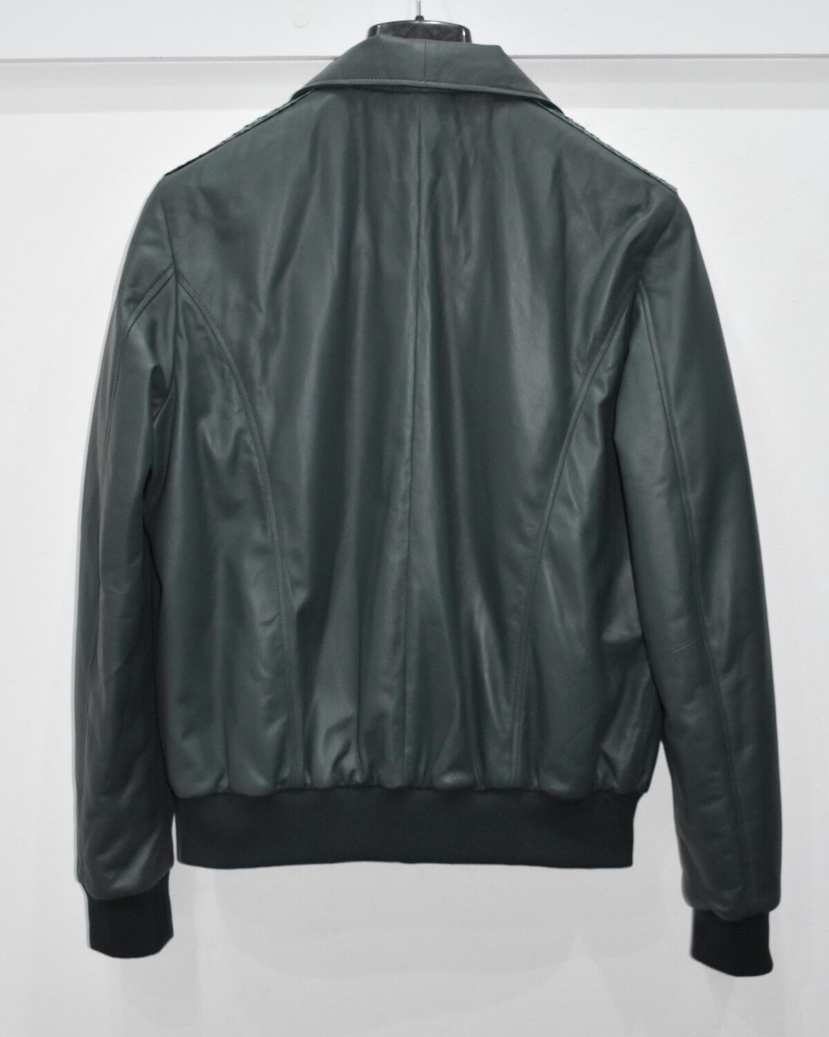 Emerald Green Leather Bomber Jacket | Subtle Genuine Python Skin Trim | Men's Luxury Zip Coat